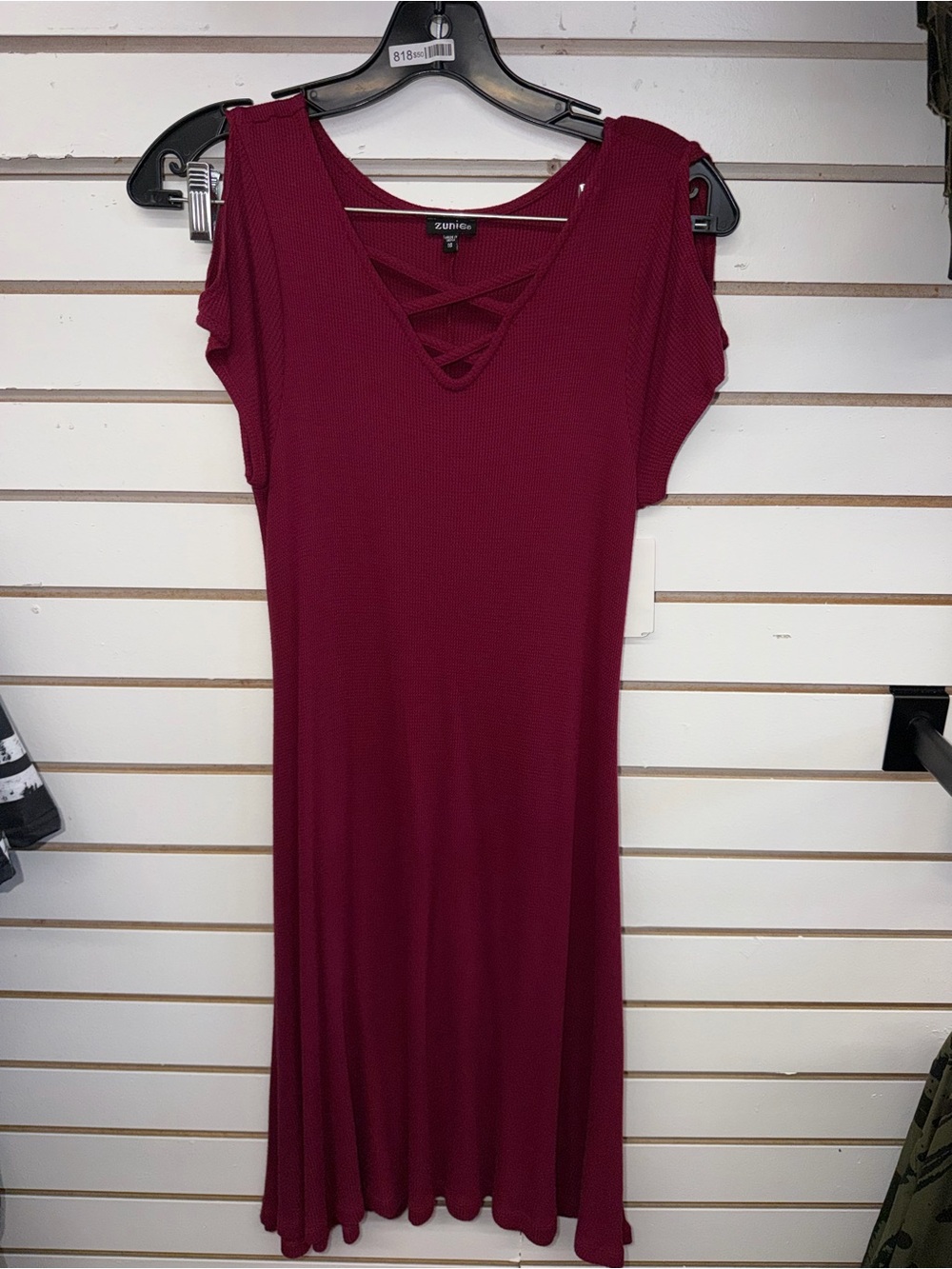 Zunie Burgundy Cold Shoulder Swing Dress Size 16 Criss Cross Neck NWT